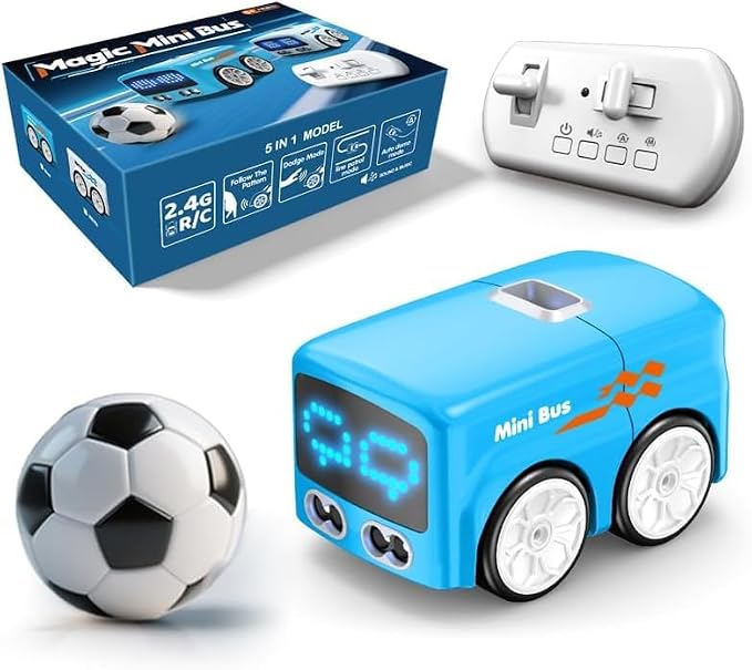 Magic Mini RC Bus, 2.4 GHZ Inductive Car that Follows Drawn Line, Interactive Magic Mini Bus with Gestures Follow & Escape Modes, Idea Present for 6+ Kids Boys Girls and Adults (Blue)