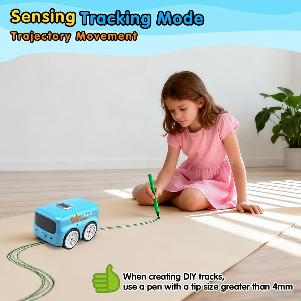 Magic Mini RC Bus, 2.4 GHZ Inductive Car that Follows Drawn Line, Interactive Magic Mini Bus with Gestures Follow & Escape Modes, Idea Present for 6+ Kids Boys Girls and Adults (Blue)