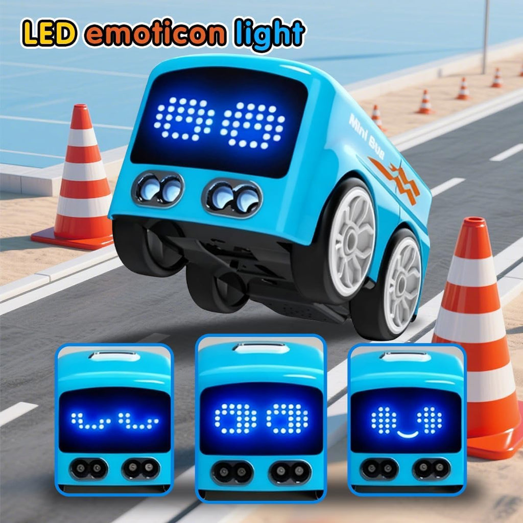 Magic Mini RC Bus, 2.4 GHZ Inductive Car that Follows Drawn Line, Interactive Magic Mini Bus with Gestures Follow & Escape Modes, Idea Present for 6+ Kids Boys Girls and Adults (Blue)