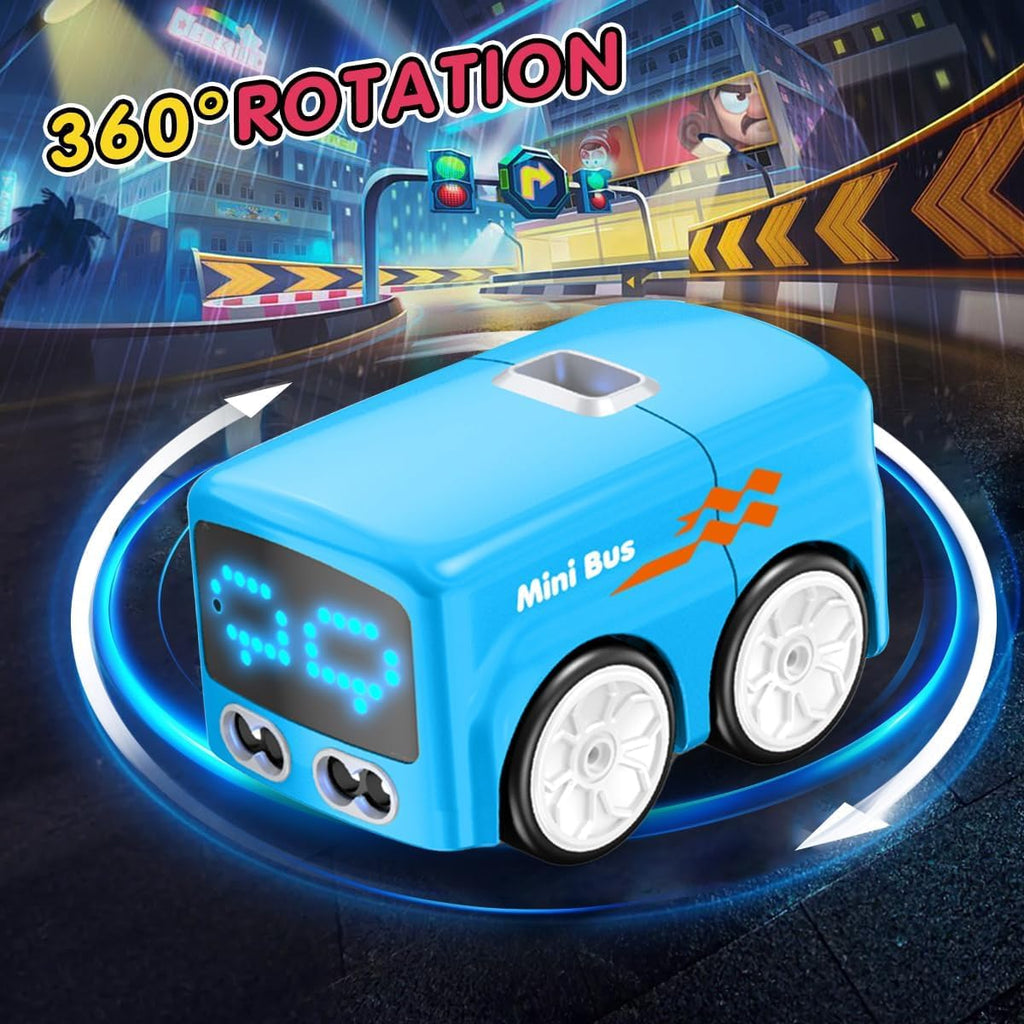Magic Mini RC Bus, 2.4 GHZ Inductive Car that Follows Drawn Line, Interactive Magic Mini Bus with Gestures Follow & Escape Modes, Idea Present for 6+ Kids Boys Girls and Adults (Blue)